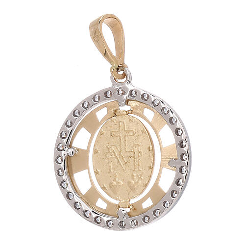 Round pendant Miraculous Medal 18-carat bicolor gold zircons 2