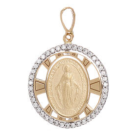 Round Miraculous Medal pendant, 750/00 gold and zircons, 2.7 g