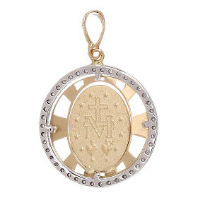 Round Miraculous Medal pendant, 750/00 gold and zircons, 2.7 g