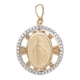 Pendente Madonna Miracolosa oro 750/00 zirconi tondo 2,7 grammi