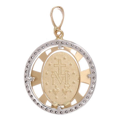 Round pendant Miraculous Medal 750/00 gold zircons 2.7 gr 2