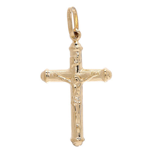 Cross-shaped pendant with body of Christ, 750/00 polished yellow gold, 1.5 g 1