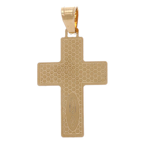 Square cross pendant with body of Christ and rays, 18-carat gold, 1 g 2