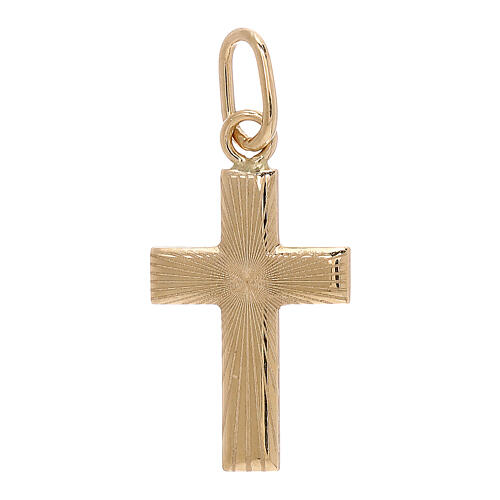 Cross pendant with satin rays, 18K gold, 0.7 g 1