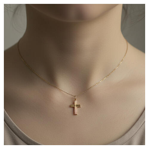 Pendentif croix rayons satinés or 18K 0,75 gr 2