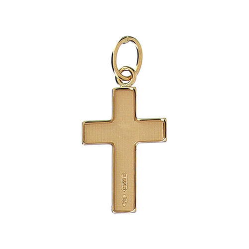Colgante cruz lámina redondeada Cristo oro bicolor 18 k 2
