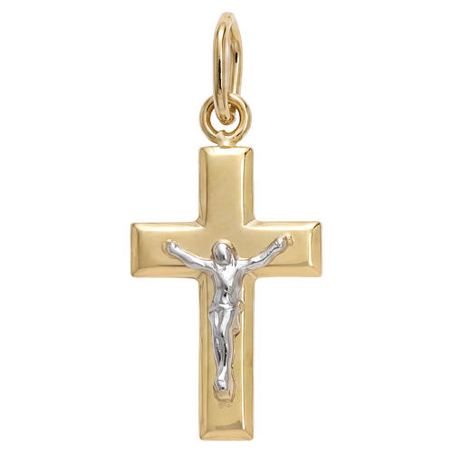 Pingente cruz chapa convexa Cristo ouro bicolor 18K 1