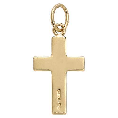 Pingente cruz chapa convexa Cristo ouro bicolor 18K 3