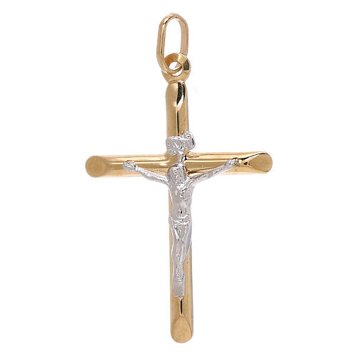 Pendentif croix tubulaire bicolore or 750/00 1,1 gr 1
