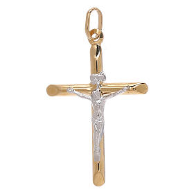 Pendente croce mezza canna bicolore oro 750/00 1,1 gr