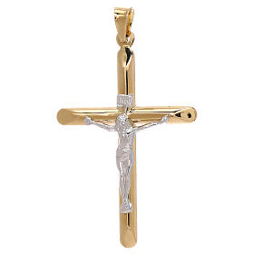 Two-tone crucifix pendant in Degussa gold 3.1 gr