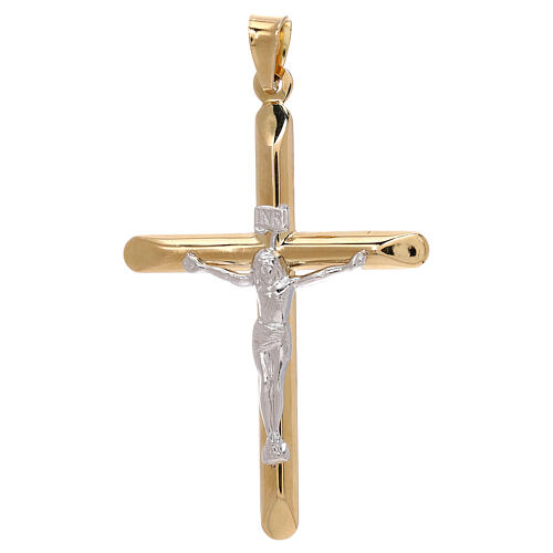 Two-tone crucifix pendant in Degussa gold 3.1 gr 1