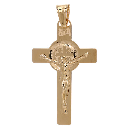 Kruzifix Heiligen Benedikt Gold 18Kt Laser Bearbeitung 2.4gr 1