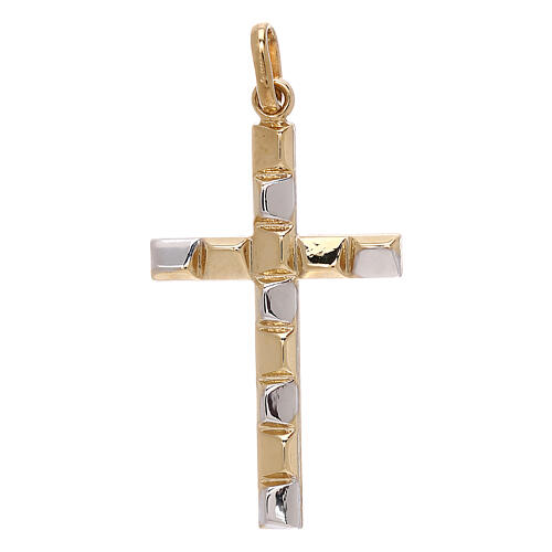 Pendente croce rilievi bicolore oro 750/00 1,1 gr 1