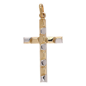 Modern cross pendant embossed pattern 750/00 bicolor gold 1.1 gr