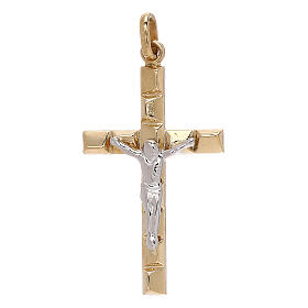 Pingente crucifixo segmentos relevo bicolores ouro 18K 1,3 gr