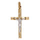 Pingente crucifixo segmentos relevo bicolores ouro 18K 1,3 gr s1
