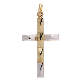 Colgante cruz bicolor detalles geométricos oro 750/00 1,1 gr