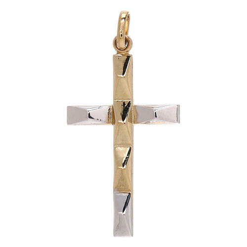 Colgante cruz bicolor detalles geométricos oro 750/00 1,1 gr 1