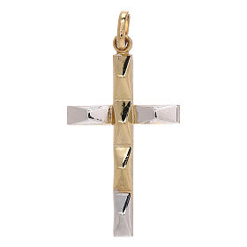 Pendentif croix bicolore détails géométriques or 750/00 1,1 gr