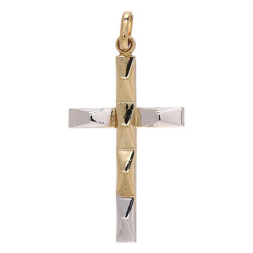 Pingente cruz bicolor detalhes geométricos ouro 750/00 1,1 gr 1