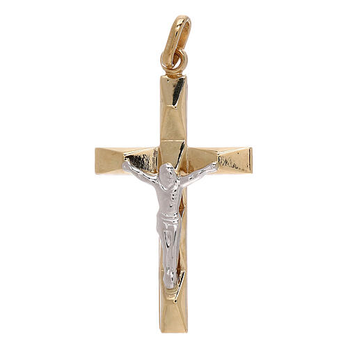 Two-tone 18K gold cross pendant with relief 1.2 gr 1