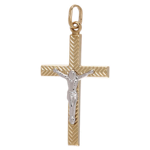 Christ cross pendant in 18 kt gold with stripes decoration 1.25 gr 1