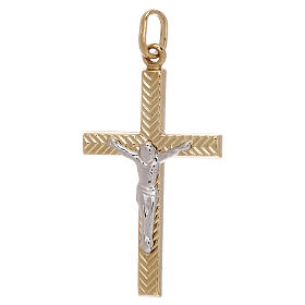 Pendente croce Cristo decoro righe oro 18 kt 1,25 gr