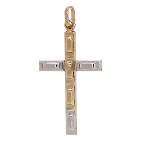 Pendente croce bicolore stampata oro 18 carati 1,1 gr