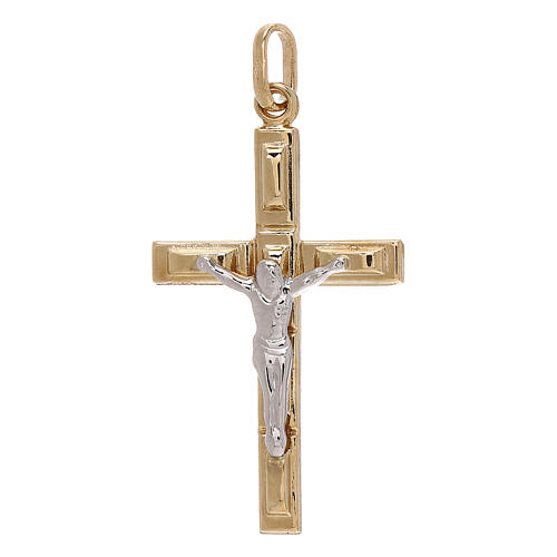 Cross pendant rectangles 750/00 bicolor gold 1.25 gr 1