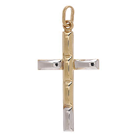 Cross pendant printed segments 750/00 bicolor gold 1.1 gr