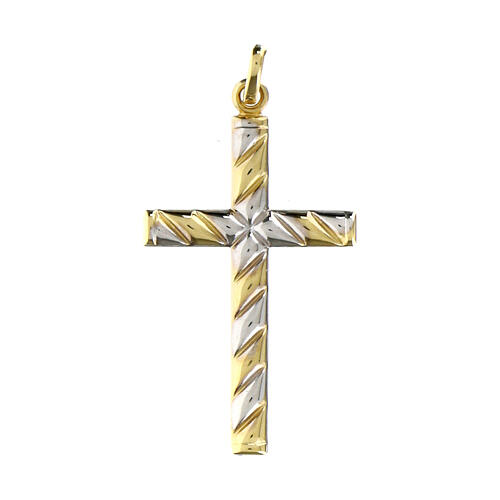 Croce pendente decoro righe oro giallo 750/00 1,1 gr 1