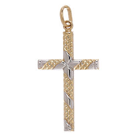 Pendentif croix bicolore or 18K bandes crénelées 1,15 gr