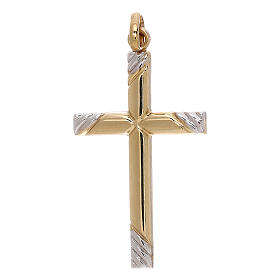 Two-tone cross with striped ends in 750/00 gold 1.1 gr