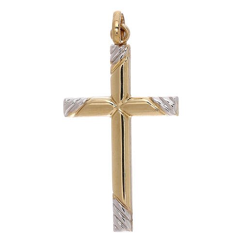 Croce bicolore estremità righe oro 750/00 1,1 gr 1