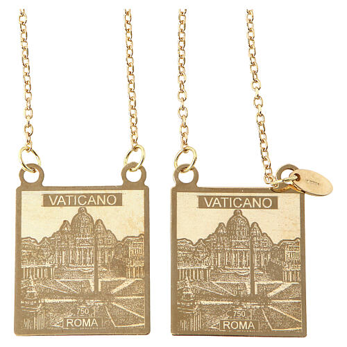 Scapolare Vaticano medaglia squadrata a colori oro giallo 750/00 4,6 gr 6