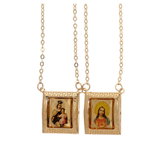 Scapular in 18 kt yellow gold with colour medal and Greek frame 4.4 gr 1