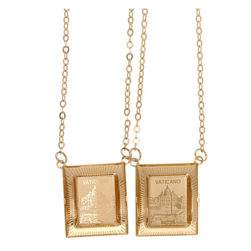 Scapular in 18 kt yellow gold with colour medal and Greek frame 4.4 gr 2