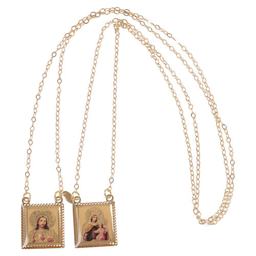 Skapulier aus 750er Gelbgold mit Palladiumlegierung, farbig emailliert, Kette 70 cm – 4,5 g 4