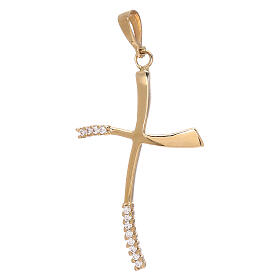 Modern cross pendant in 18 kt gold with white zircons 1.8 gr