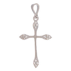 Regular cross pendant in white gold with white strass 0.95 gr