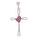 Cut-out cross with red strass heart, white 18K gold s1