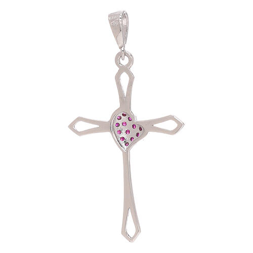 Croix ajourée or blanc coeur strass rouges 2