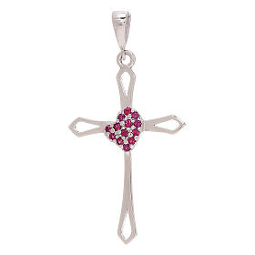 Perforated cross white gold red strass heart