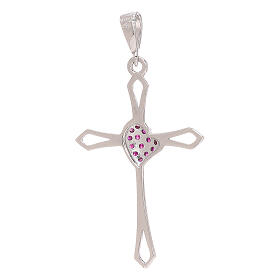 Perforated cross white gold red strass heart