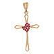 Cross pendant in 750/00 yellow gold with red strass and heart 1.2 gr s1