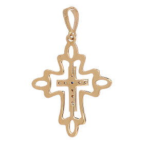 Two-tone cross pendant in 18K gold with strass and frame 1.35 gr