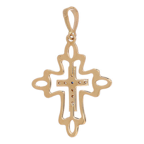 Two-tone cross pendant in 18K gold with strass and frame 1.35 gr 2