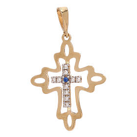 Pendentif croix bicolore strass bordure or 18K 1,35 gr