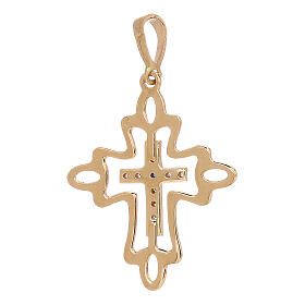 Pendentif croix bicolore strass bordure or 18K 1,35 gr